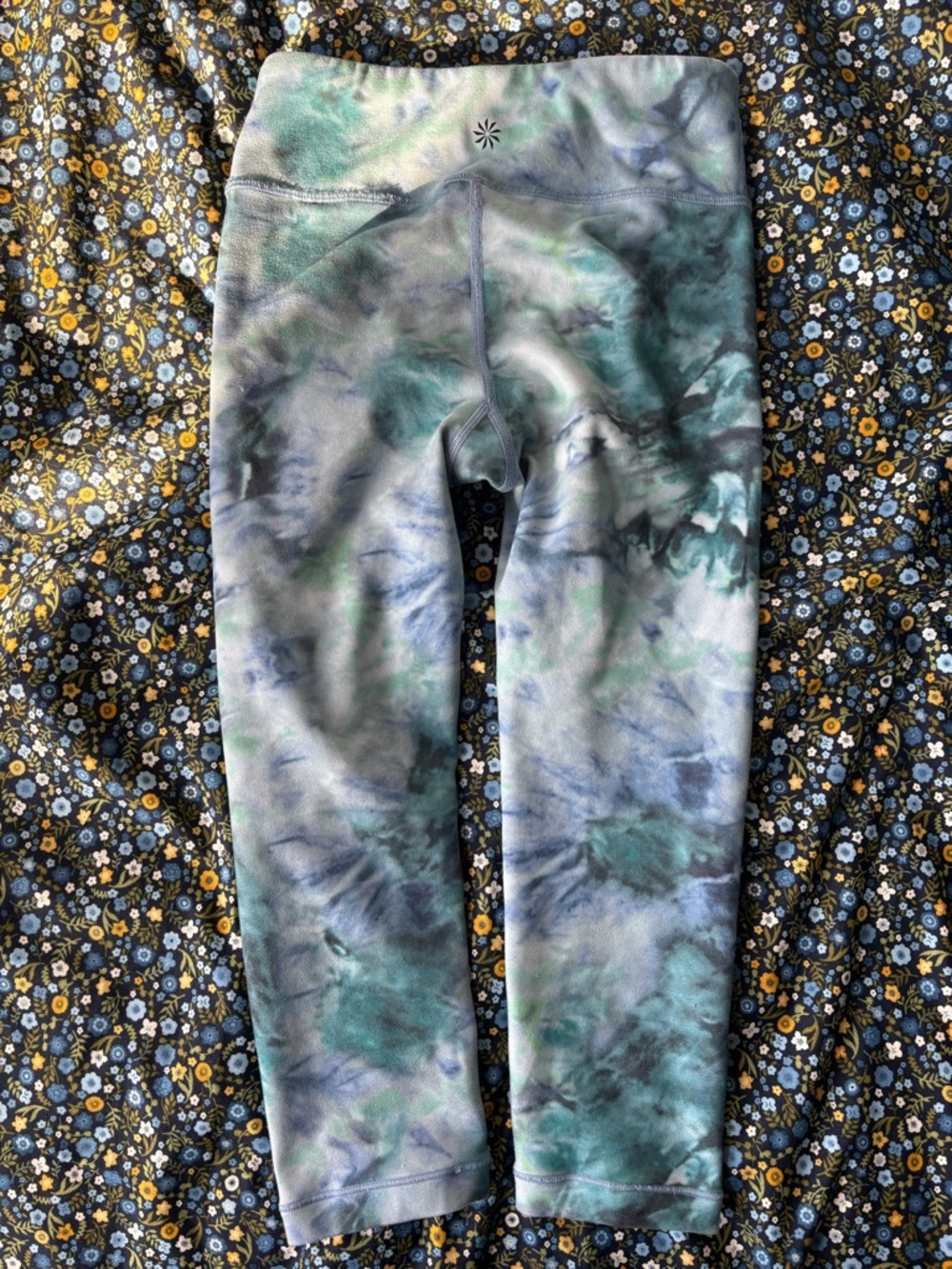 Athleta Kids Tie-Dye Capri Leggings - Green, Blue & Gray